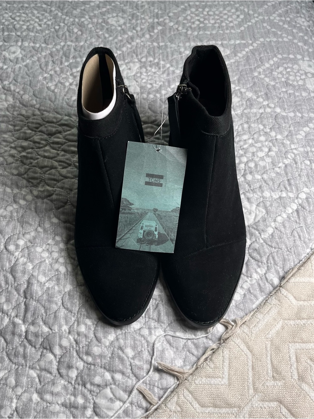 Toms Black Suede Ankle Booties. New with tags, 2 inch heel women’s size 8.5. - Picture 2 of 7